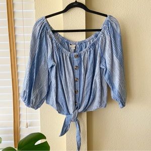American Eagle Off The Shoulder Cropped Stripe Blouse